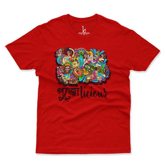 Durga Puja T-shirt  | Pujo Licious Half Sleeves Red T-shirt